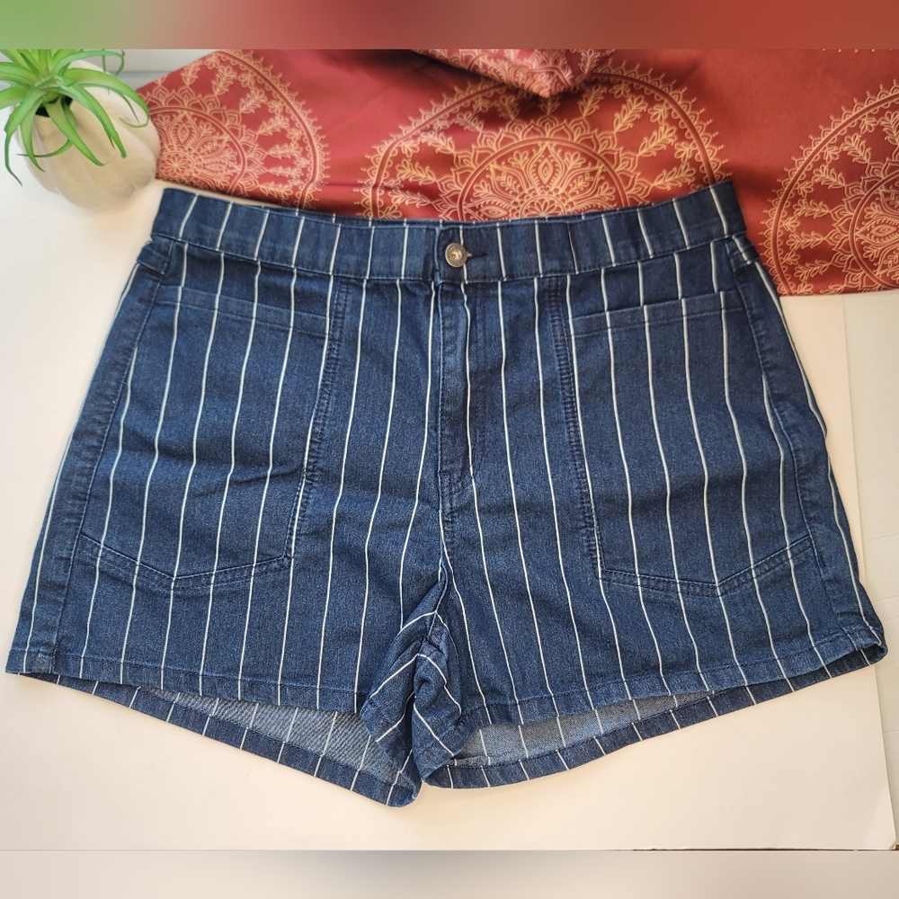 Unionbay High Rise Shorts Navy Blue Stripe Size 17